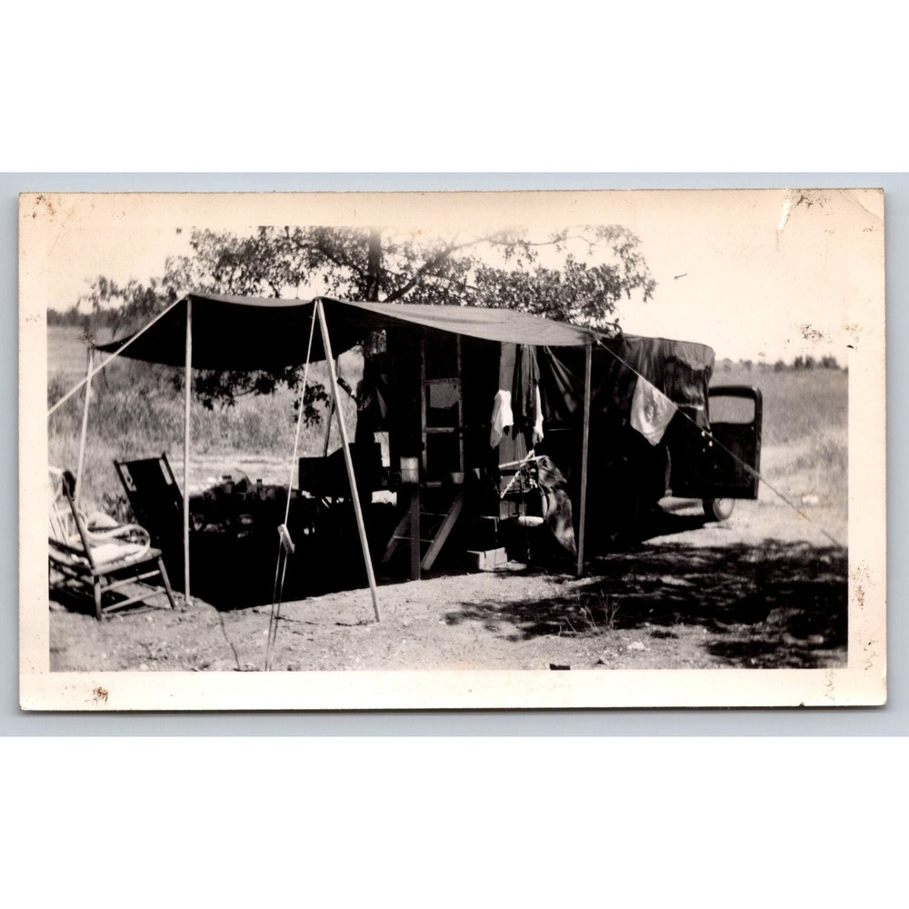 Campsite Automobile 1930s Snapshot Photograph Camping Road Trip Americana